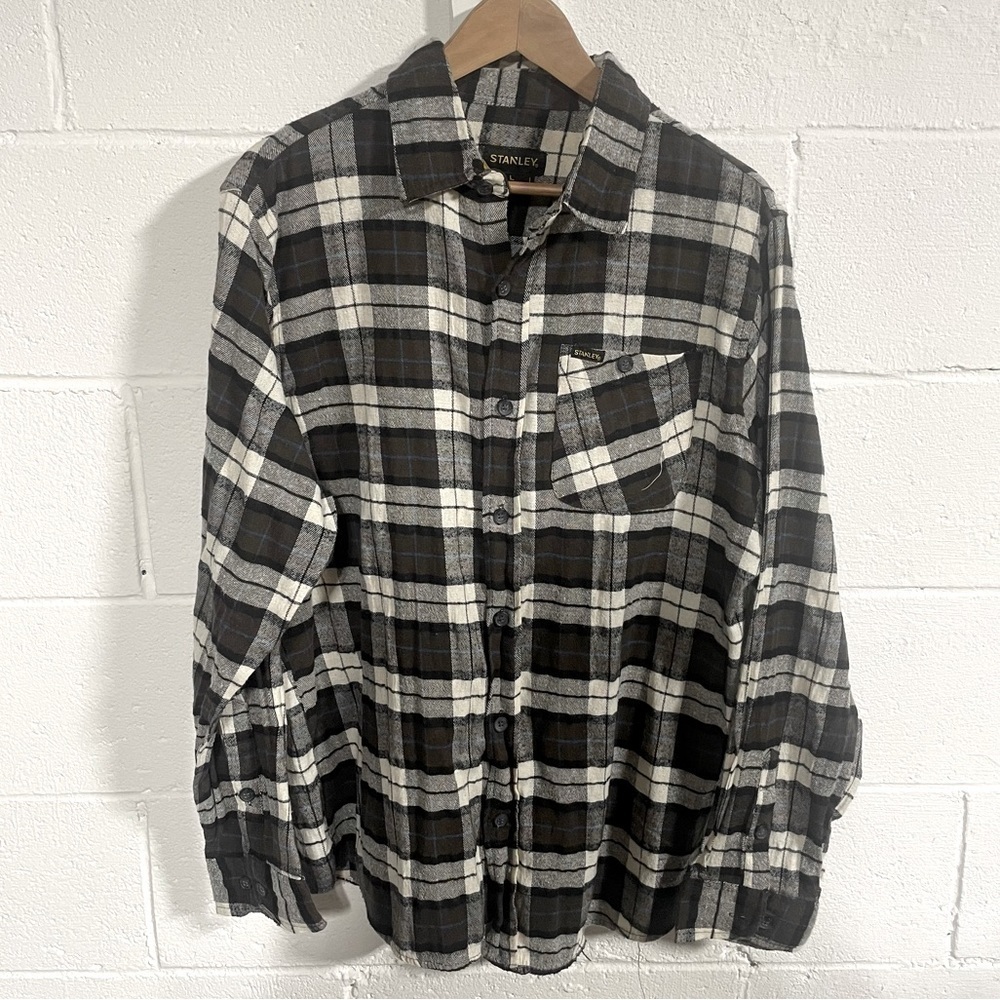 Stanley Men’s Black|White Plaid Cotton Blend Flannel Shirt Sz Large